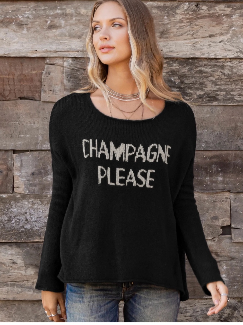 Wooden Ships Mint Loose Knit Crew Sweater Champagne Please, Lightweight Size S/M